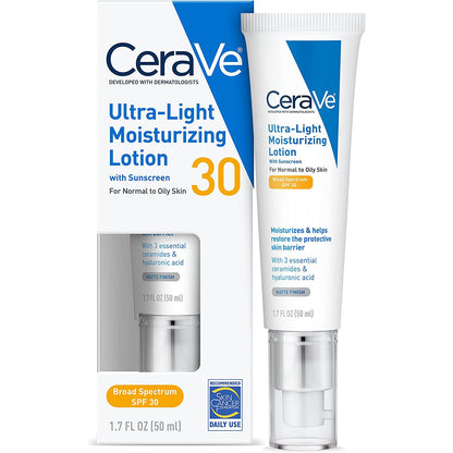 Cerave Ultra-Light Face Lotion/Face Moisturizer with Sunscreen (SPF 30) for Daily Use, 1.7 Oz