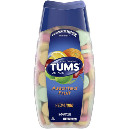 Tums Antacid/Calcium Supplement Tablets, Ultra 1000, Assorted Fruit, Value Size 160-Count