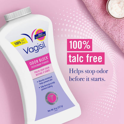 Vagisil Odor Block Deodorant Powder, Talc-Free, 8 Ounce