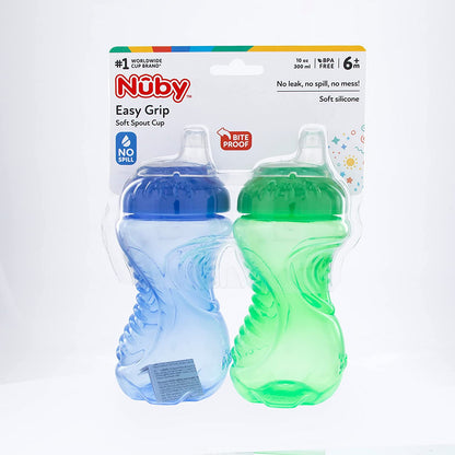 Nuby 2-Pack No-Spill Easy Grip Cup, 10 Ounce, Colors May Vary