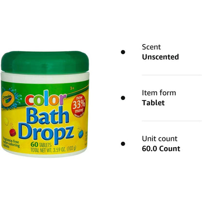 Crayola Color Bath Dropz 60 Tablets 3.59 Ounce Jar