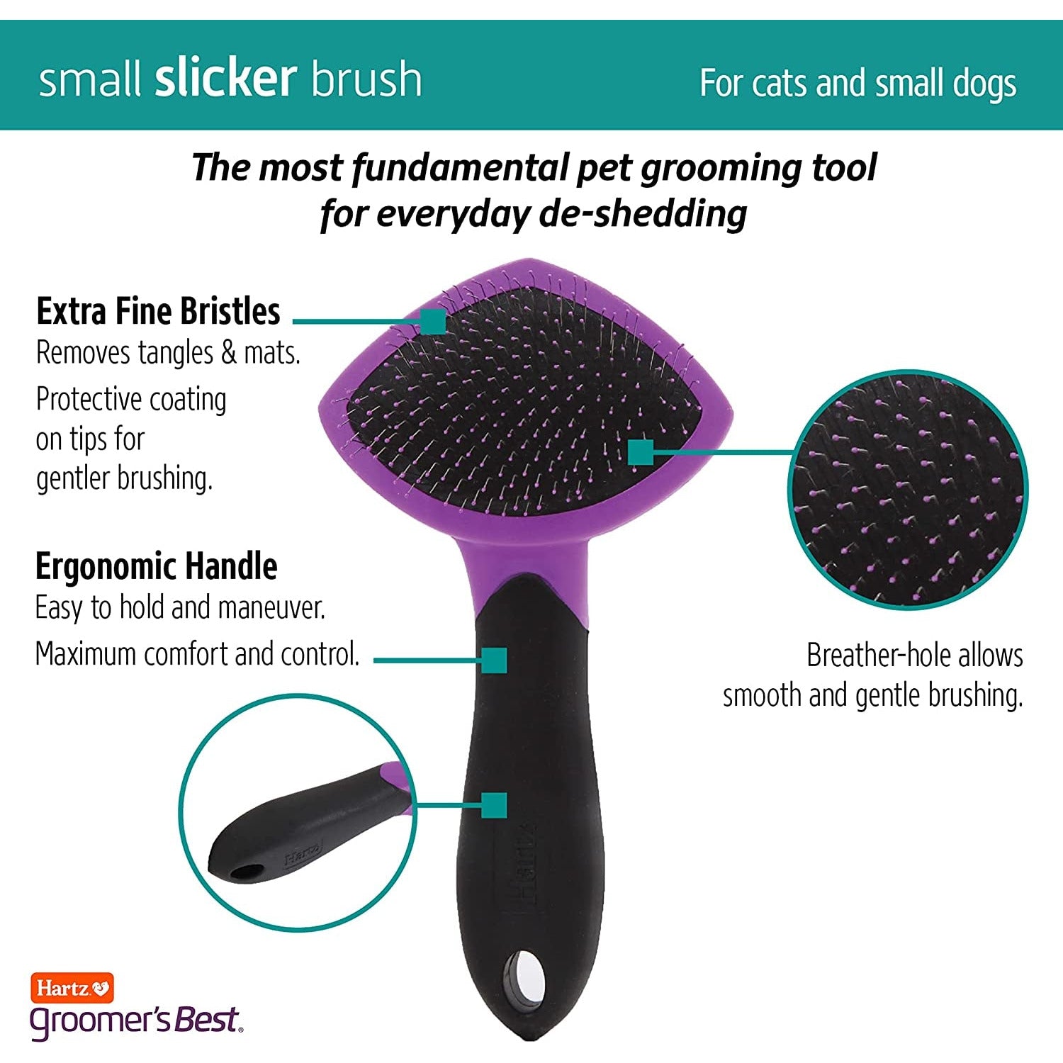 HARTZ, Groomer'S Best Small Slicker Brush for Cats and Small Dogs, Black/Violet, 1 Count