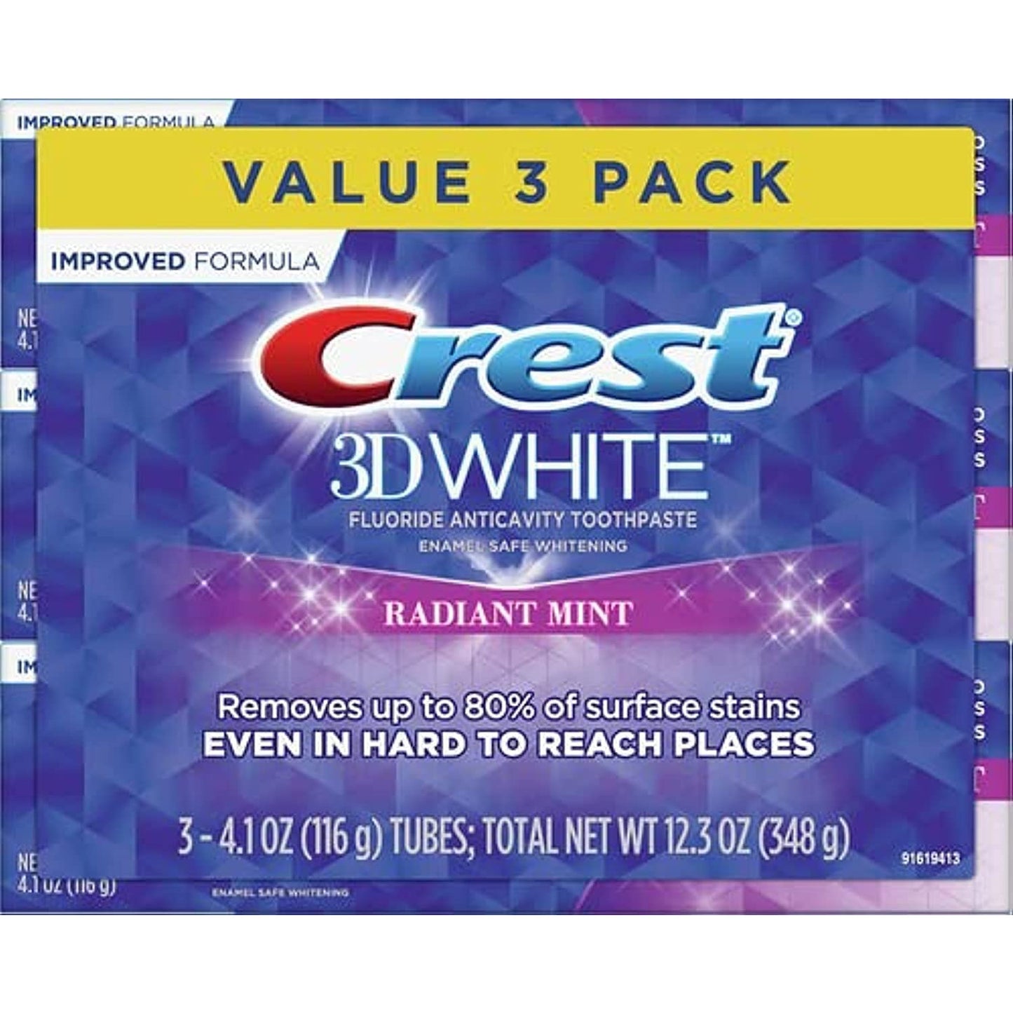 Crest 3D White, Whitening Toothpaste, Radiant Mint, 4.8 Ounce, Pack of 3