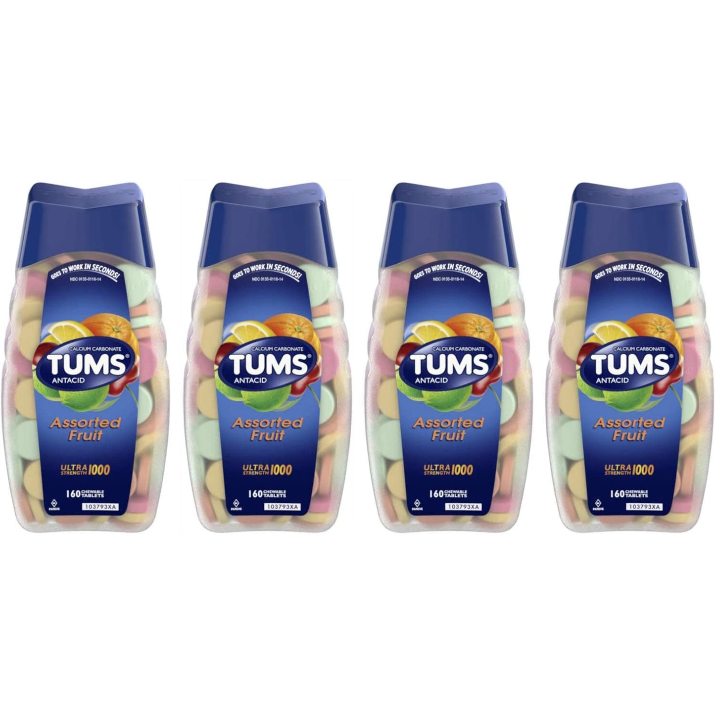 Tums Antacid/Calcium Supplement Tablets, Ultra 1000, Assorted Fruit, Value Size 160-Count (Pack of 4)