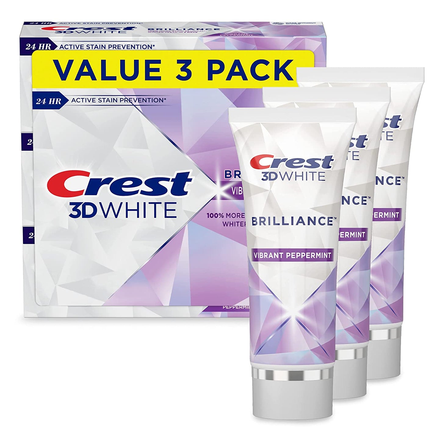 Crest 3D White Brilliance Toothpaste, Vibrant Peppermint, 3.5 Oz (Pack of 3)