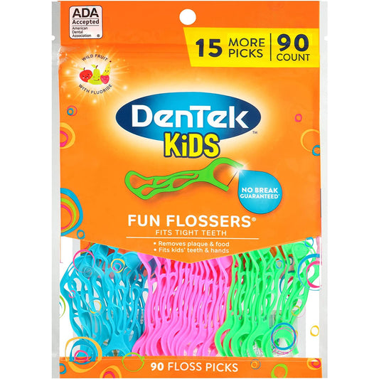 Dentek Kids Fun Flossers, Wild Fruit, 90 Count