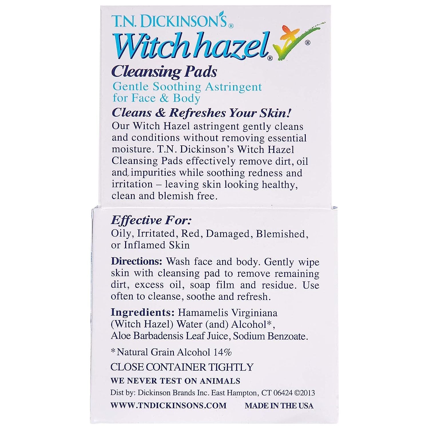 T.N. Dickinsons Hazelets Witch Hazel Pads - 60 Ea