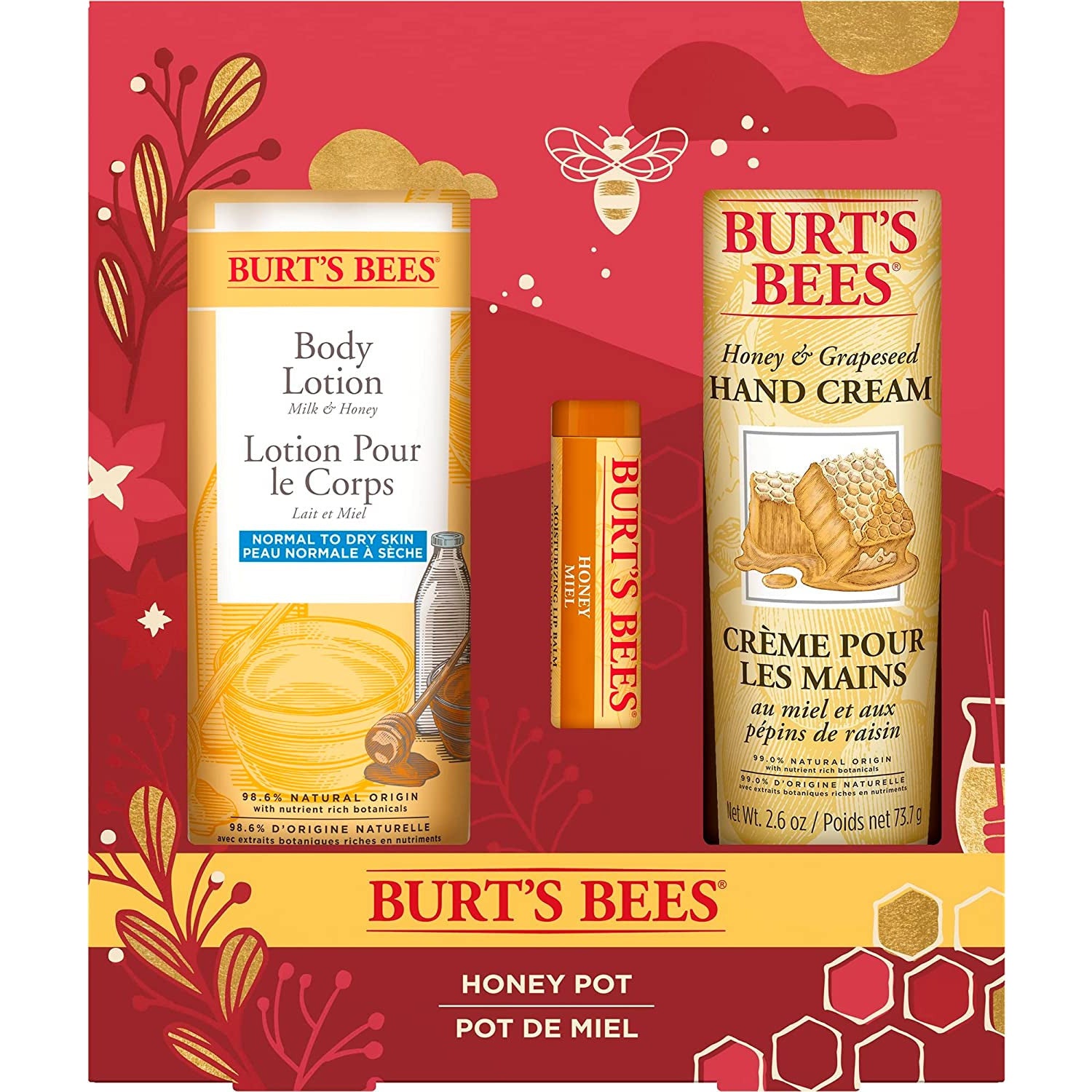 Burt'S Bees Giftset, Honey Lip Balm, Hand Cream and Body Lotion, Honey Pot - Multi Color