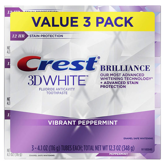 Crest 3D White Brilliance Vibrant Peppermint Teeth Whitening Toothpaste, 4.1 Ounce (Pack of 3)(Packaging May Vary)