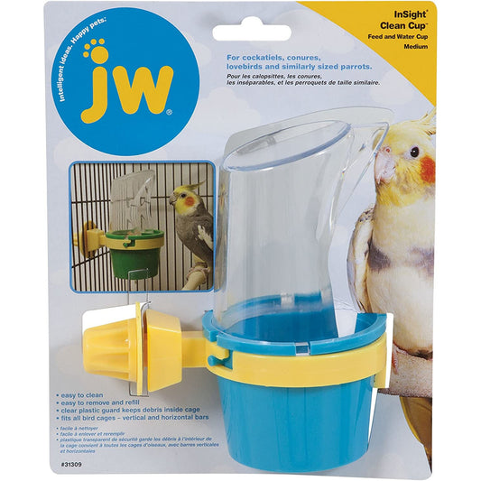 JW Clean Cup Bird Feeding Cup and Holder, for Bird Food or Water - Medium