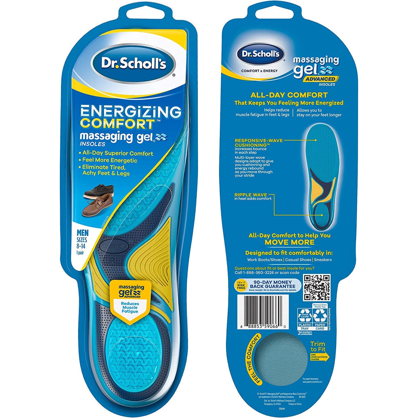 Dr. Scholls Comfort and Energy Massaging Gel Insoles for Men, Size 8-14, 1 Pair