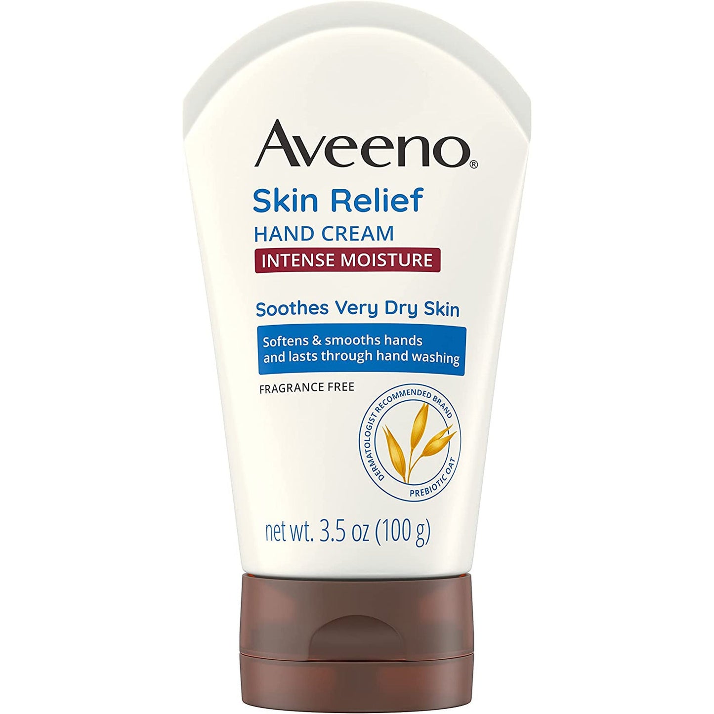 Aveeno Skin Relief Intense Moisture Hand Cream with Soothing Prebiotic Oat for Dry Skin, Sensitive Skin Cream Softens & Smooths Hands & Lasts through Hand Washing, Fragrance-Free, 3.5 Oz