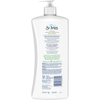 ST. Ives Soothing Hand and Body Lotion Moisturiser for Dry Skin Oatmeal and Shea Butter Made with 100 Percent Natural Moisturisers 21 Oz, 621Ml