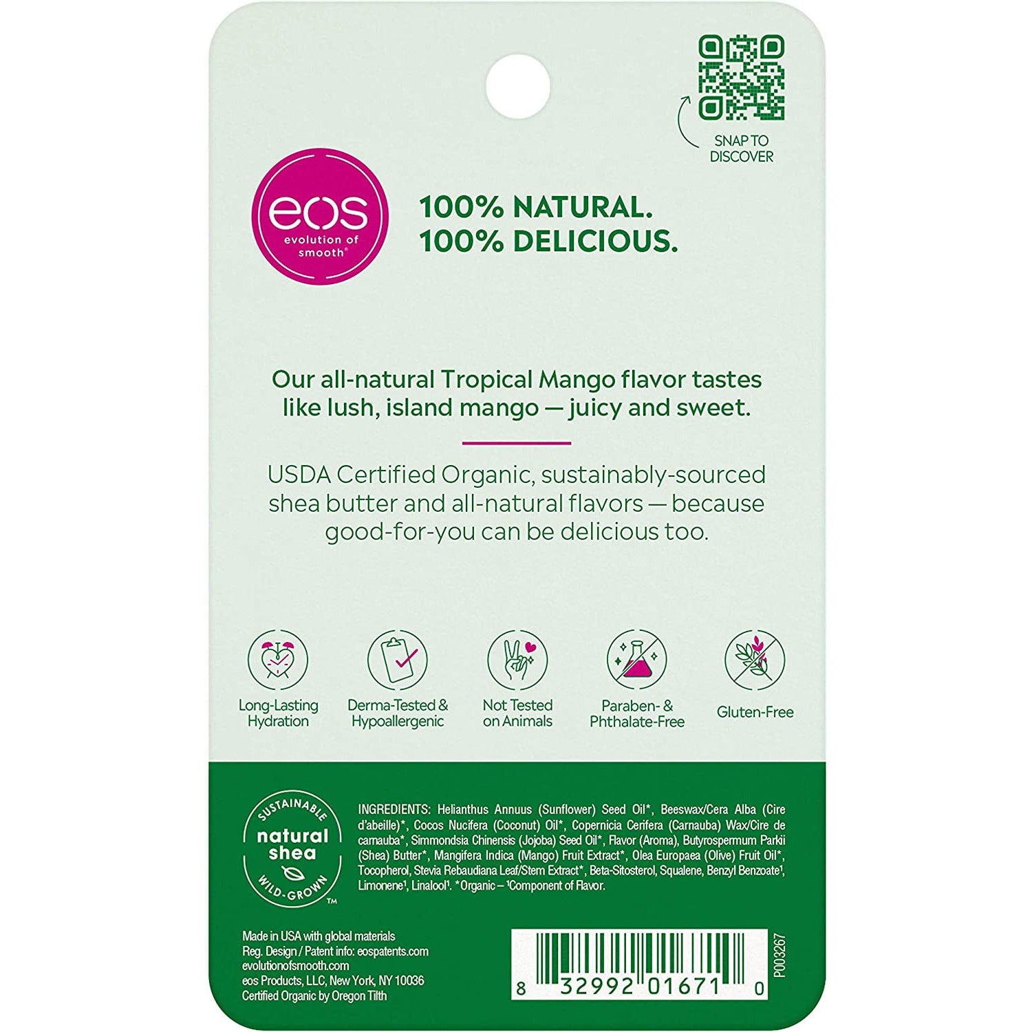 EOS Organic Lip Balm Sphere - Tropical Mango | Certified Organic & 100% Natural | 0.25 Oz.