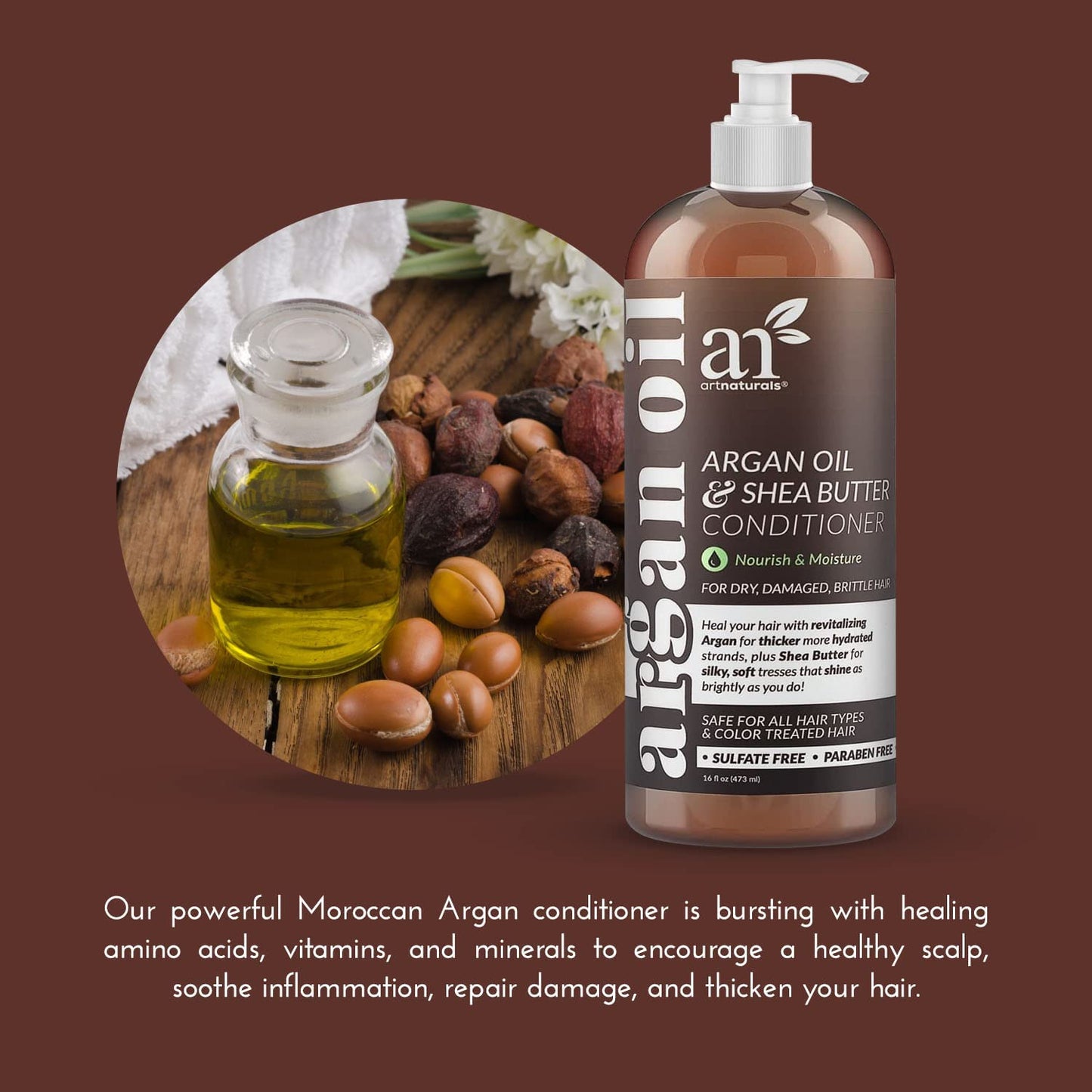 Artnaturals Argan Oil Hair Conditioner - (16 Fl Oz / 473Ml) - Sulfate Free - Deep Conditioning Treatment for Natural, Oily, Curly, Color Treated, Damaged and Dry Hair - Moisturizing for Men and Women