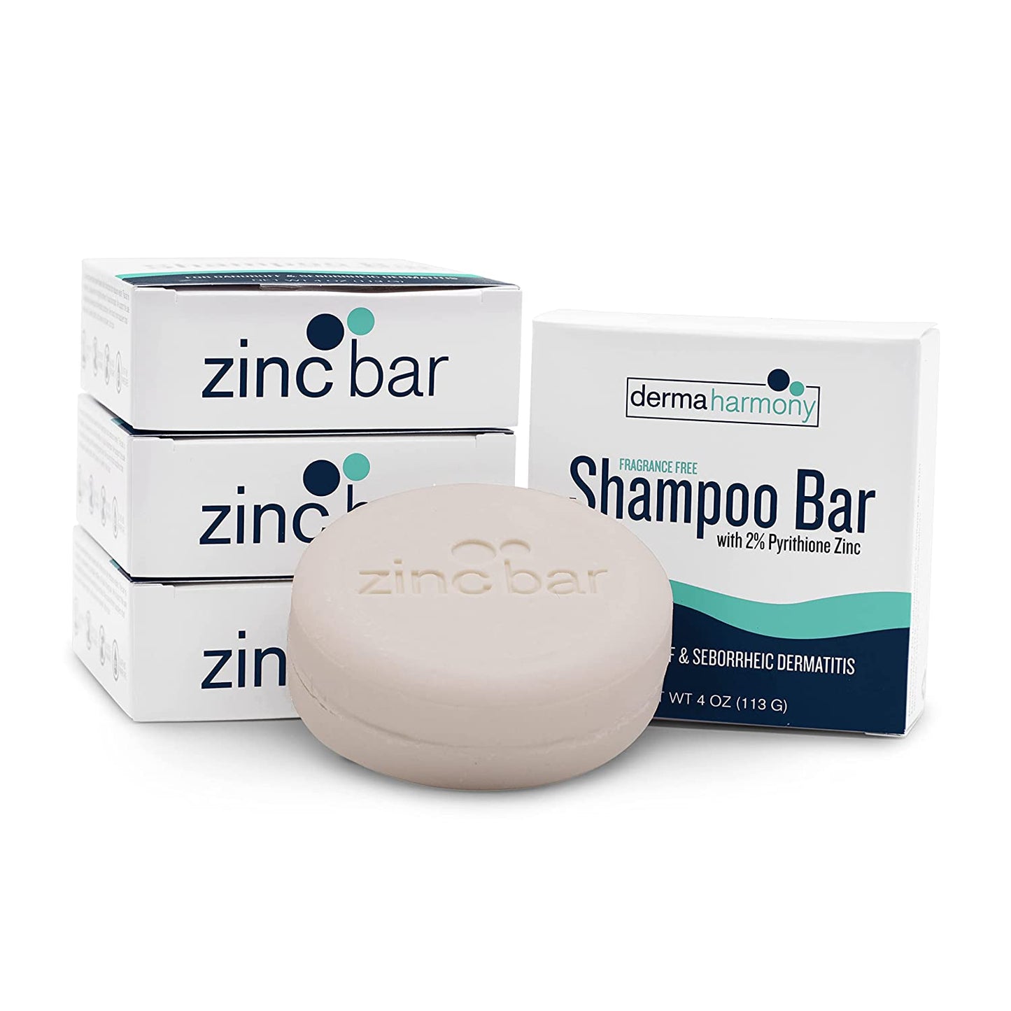 Dermaharmony 2% Pyrithione Zinc Shampoo Bar for Dandruff and Seborrheic Dermatitis - Fragrance Free (4 Oz)