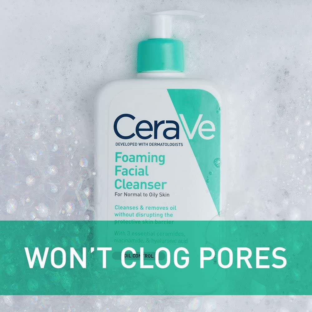 Cerave Foaming Cleanser 16 Oz for Daily Face Washing, Normal to Oily Skin