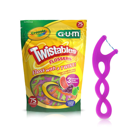 GUM Crayola Twistables Flossers, Fluoride Coated, 857R, Twisted Fruit Flavors, Ages 3+, 75 Count