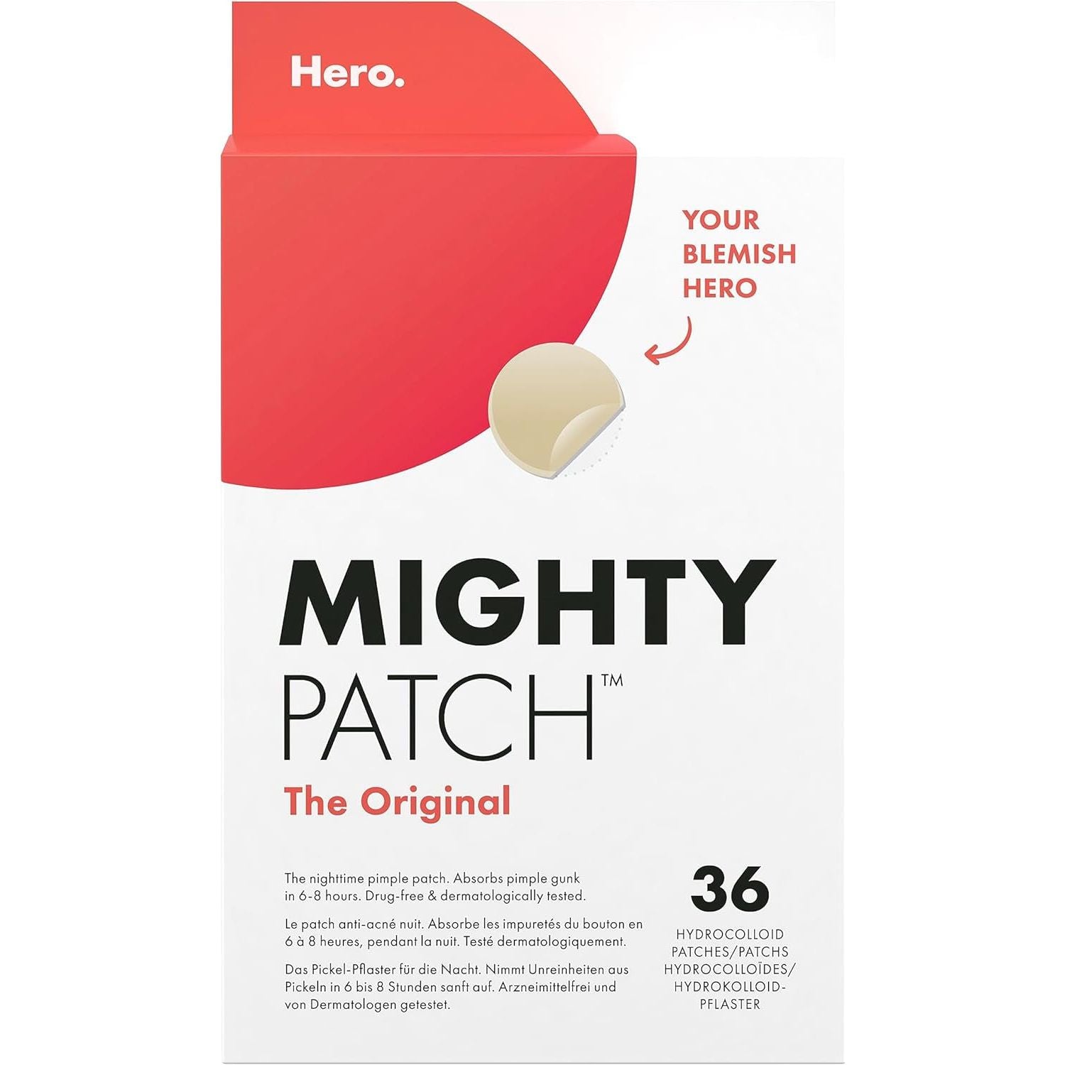 Mighty Patch Original Spot Patches by Hero Cosmetics, Day & Night Time Acne Treatment, Clear Spot Remover Hydrocolloid Patches, anti Acne Dots, Spot Treatment Pimple Stickers - 36 Pimple Patches.