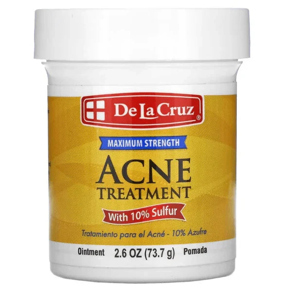 De La Cruz Acne Treatment Ointment 10% Sulfur Maximum Strength 2.6 oz Tub