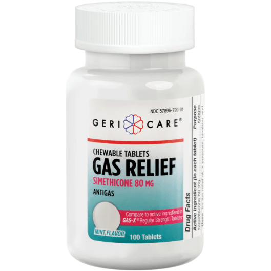 GeriCare Gas Relief (Simethicone) 80 mg Mint Chewable, Compare to Gas-X , 100 Chewable Tablets - USA in UK