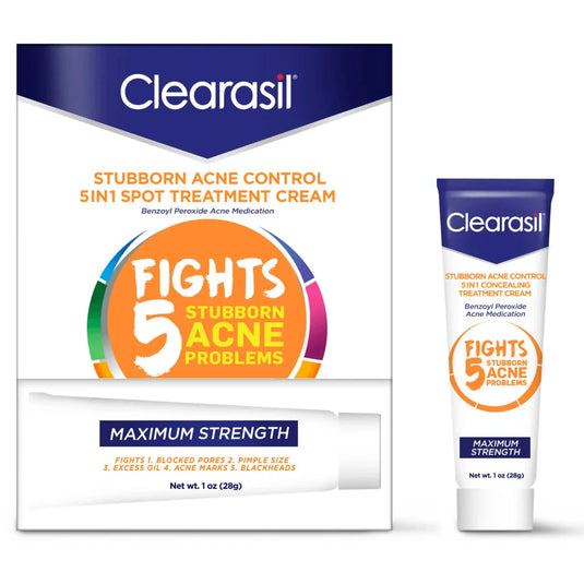 Clearasil Stubborn Acne Control 5-in-1 Cream 10% Benzoyl Peroxide 1 oz