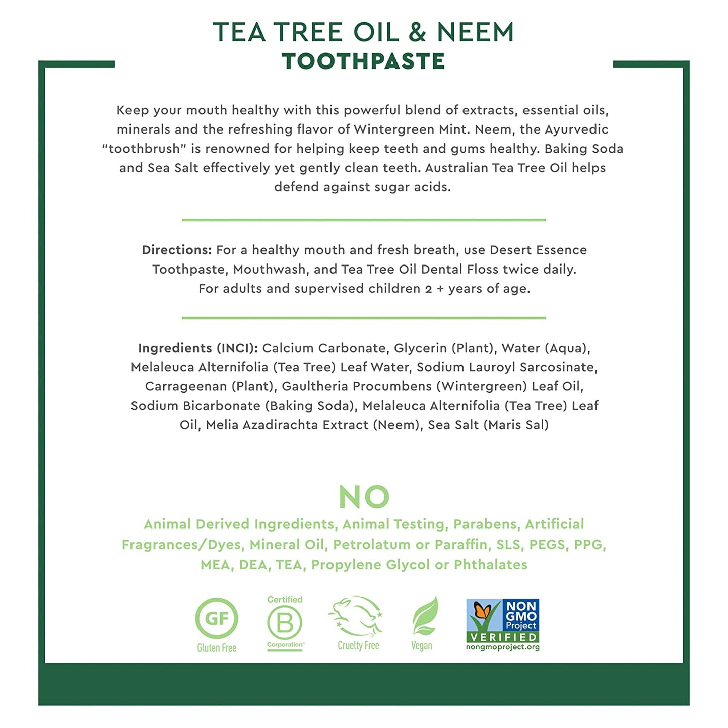 Desert Essence Natural Tea Tree Oil and Neem Toothpaste, 176G (6.25 OZ)