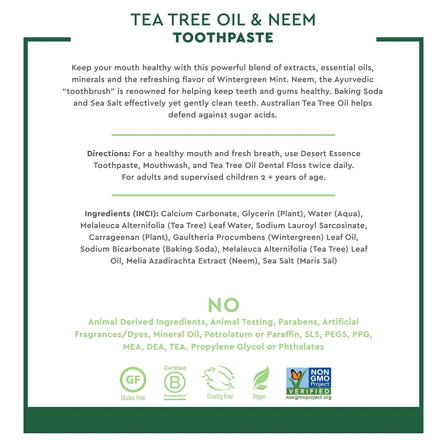 Desert Essence Natural Tea Tree Oil and Neem Toothpaste, 176G (6.25 OZ)