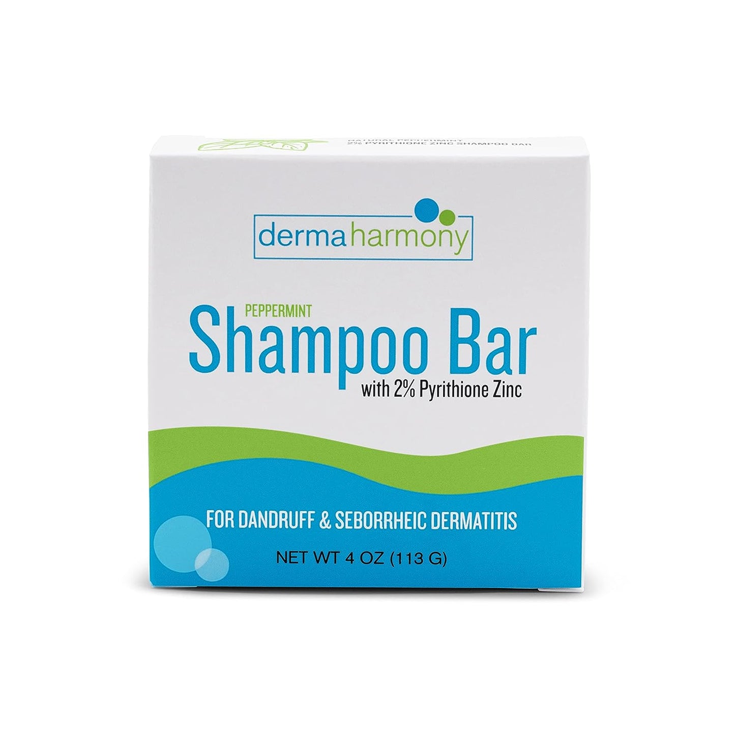 Dermaharmony 2% Pyrithione Zinc Shampoo Bar for Dandruff and Seborrheic Dermatitis - Peppermint (4 Oz)