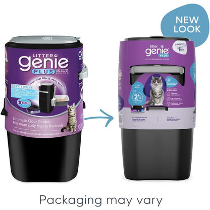 Litter Genie plus Pail, Ultimate Cat Litter Disposal System, Locks Away Odors, Includes One Refill, Black,Small