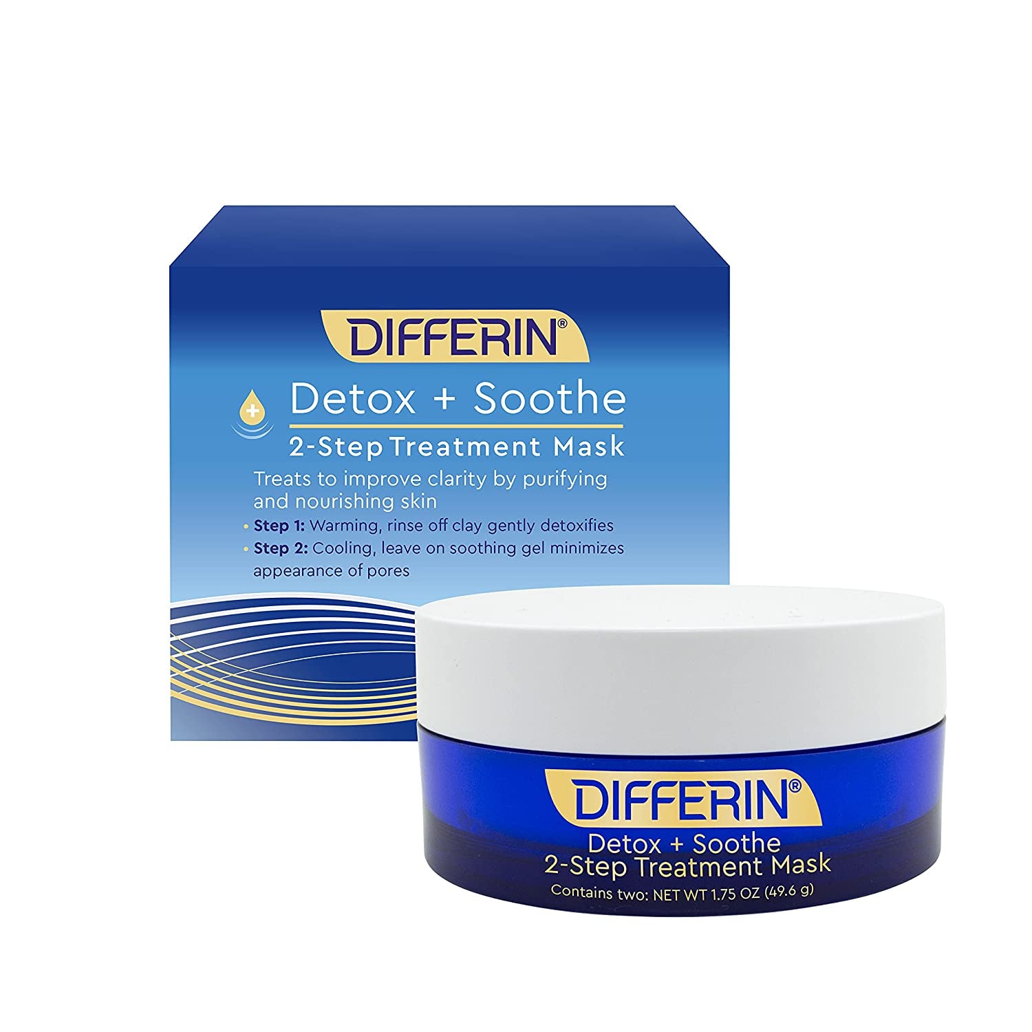 Differin Clay Face Mask, Detox and Soothe 2 Step Treatment Clay Mask by the Makers of Differin Gel, Gentle Skin Care for Acne Prone Sensitive Skin, 1.75 Oz