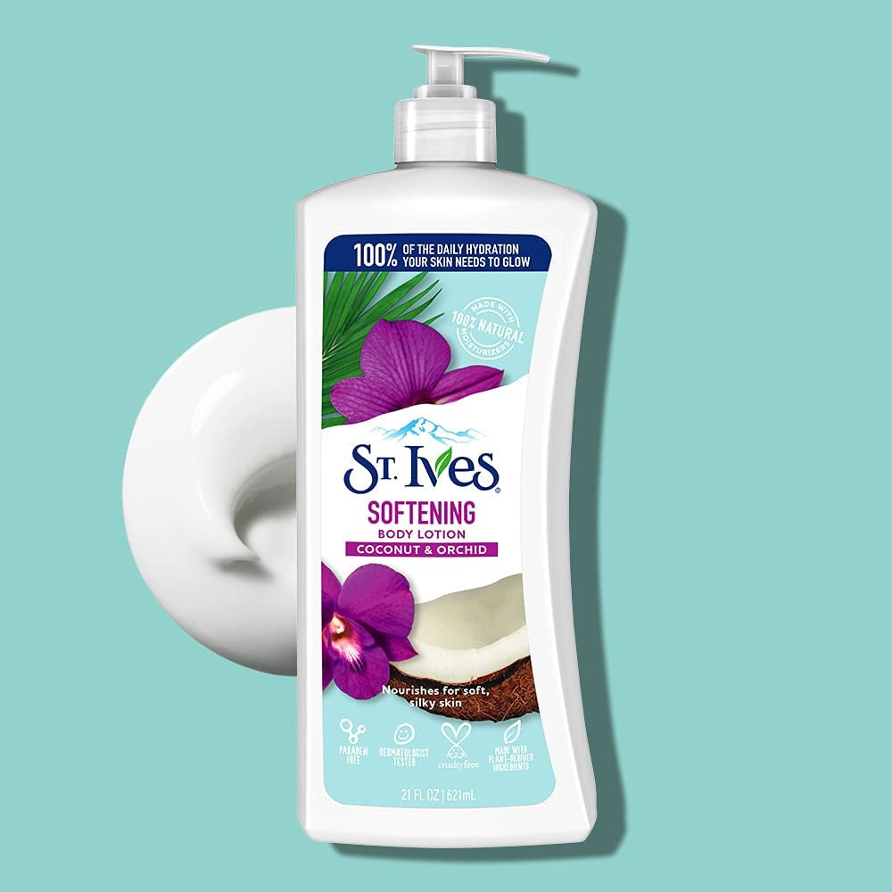 St. Ives Softening Hand & Body Lotion Moisturiser for Dry Skin Coconut & Orchid Made with 100% Natural Moisturisers 21 Oz / 621Ml