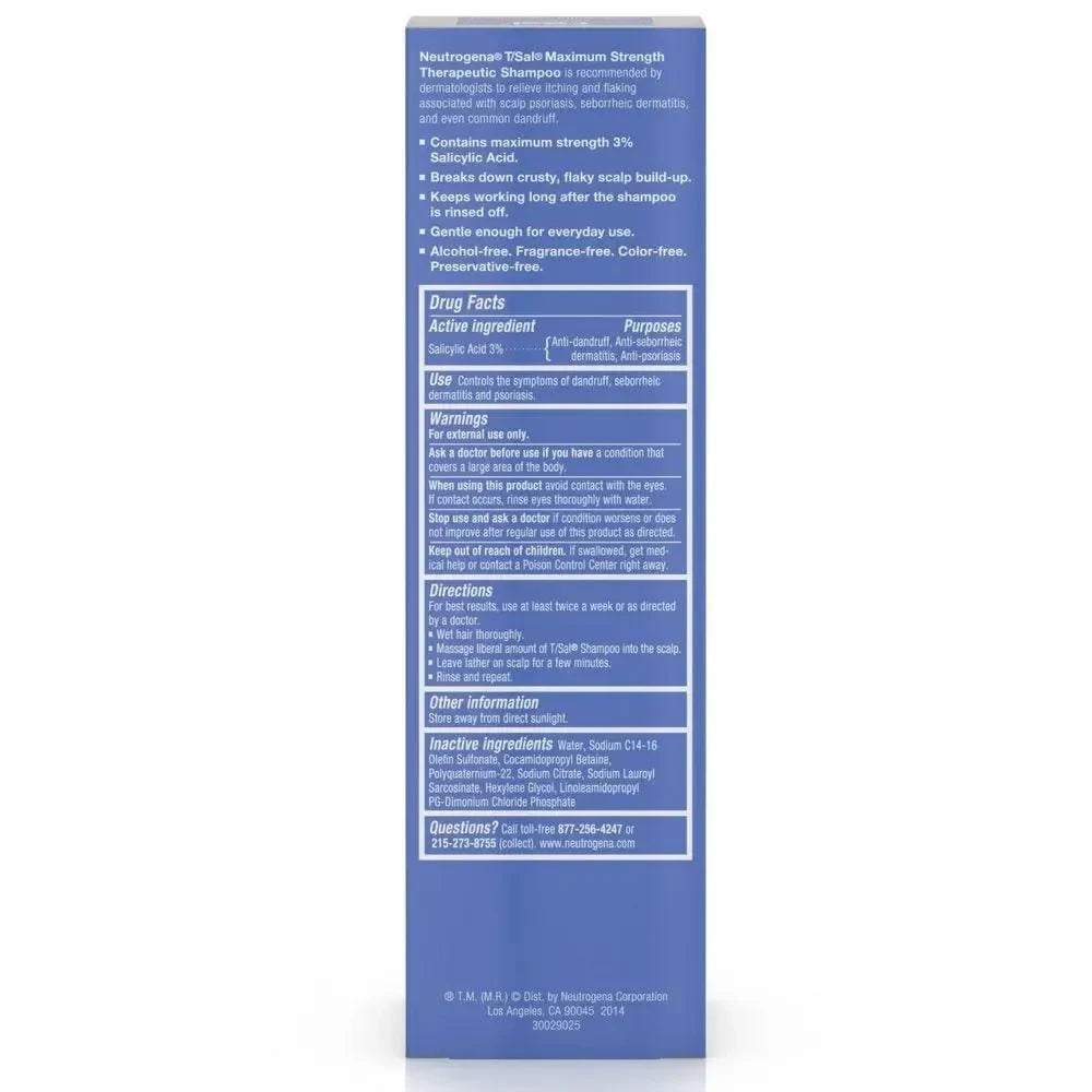 Neutrogena T/Sal Shampoo — rear packaging and label details