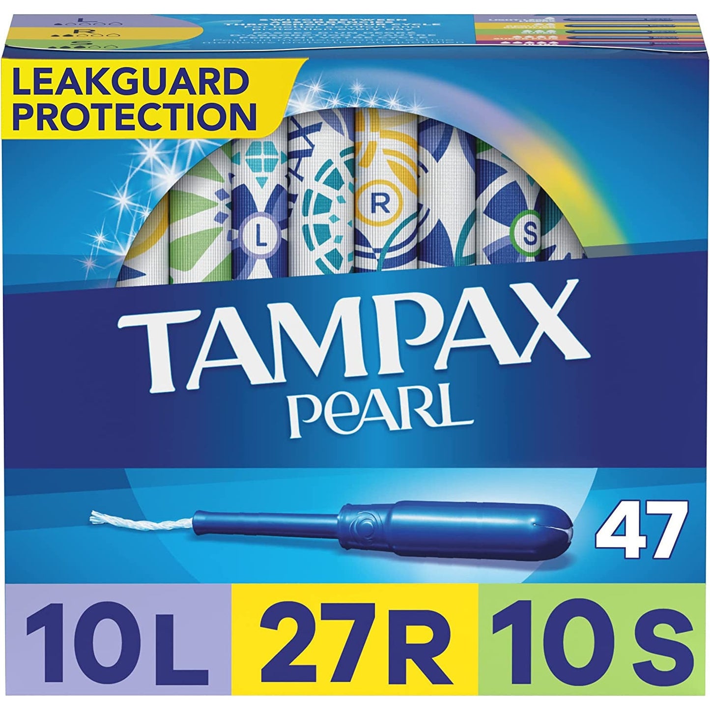 Tampax Pearl Plastic Tampons, Multipack, Light/Regular/Super Absorbency, Unscented, 50 Count