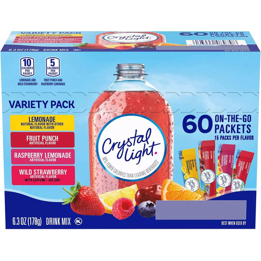 Crystal Light on the Go, 60 Ct. - Variety Pack (Lemonade, Fruit Punch, Raspberry Lemonade, Wild Strawberry) 178G