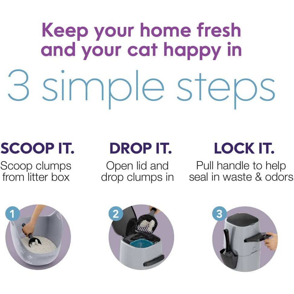 Litter Genie plus Pail, Ultimate Cat Litter Disposal System, Locks Away Odors, Includes One Refill, Black,Small