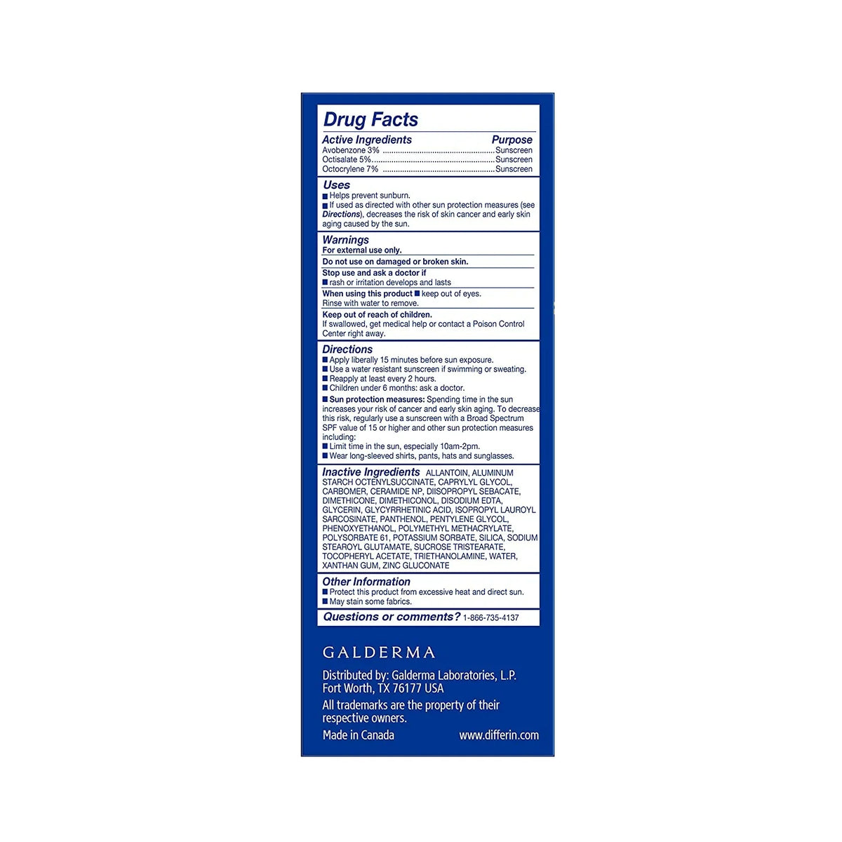 Differin Oil-Absorbing Moisturiser — rear packaging and label details