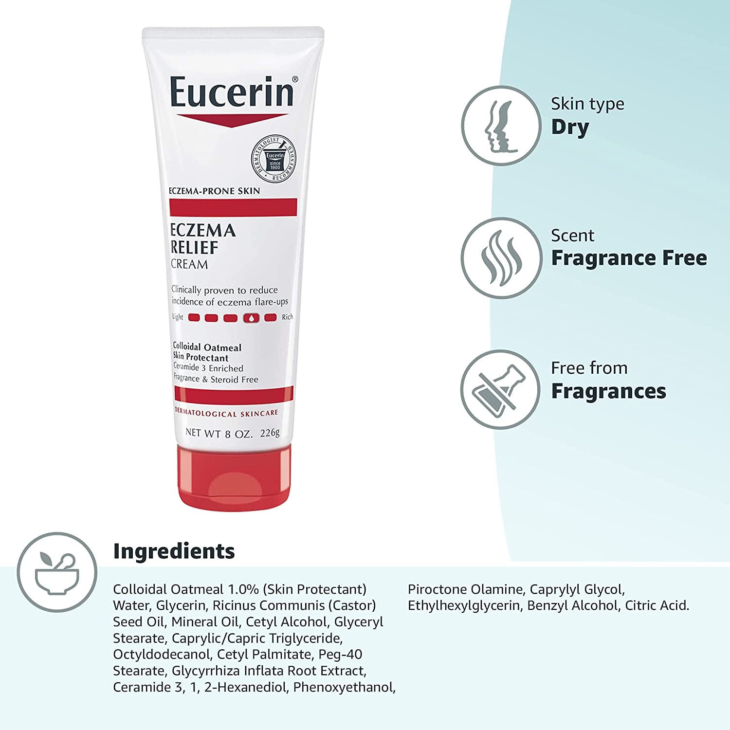 Eucerin Body Creme, Eczema Relief, 8 Ounce