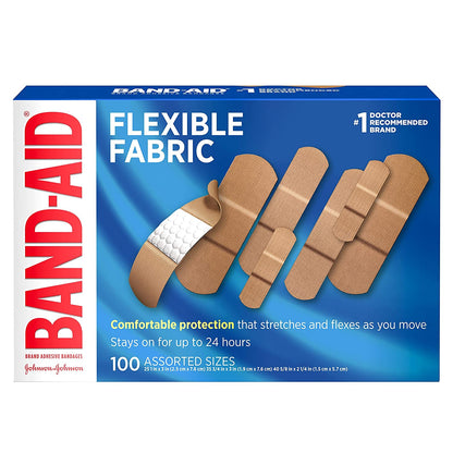 Band-Aid Brand Flexible Fabric Adhesive Bandages for Wound Care and First Aid, Assorted Sizes, 100 Ct