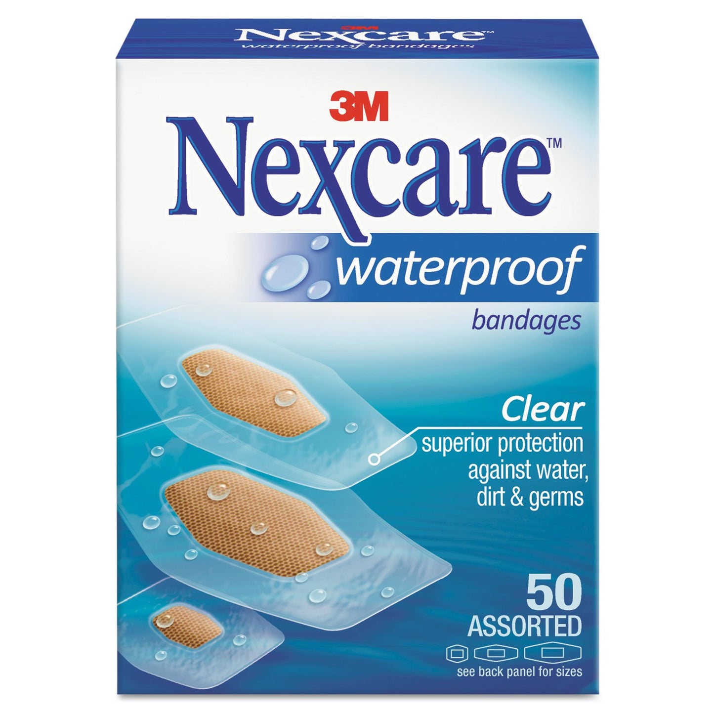 Nexcare Waterproof Bandages 50/Pkg-Assorted Sizes