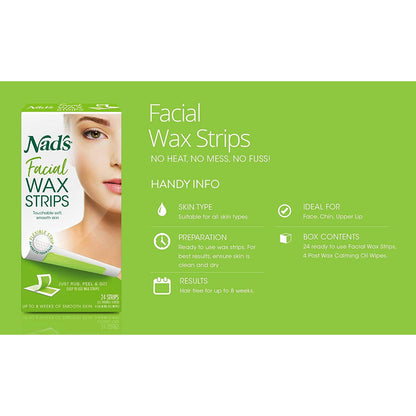 Nad'S Hypoallergenic Facial Wax Strips, 24 Strips (Pack of 2)