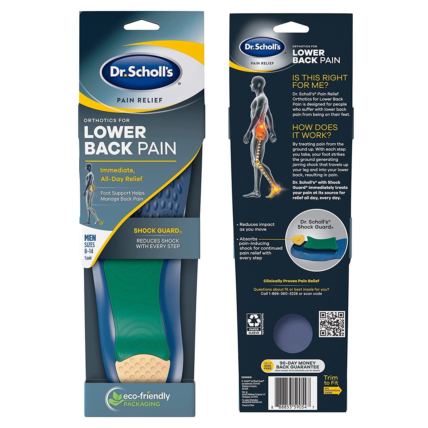 Dr. Scholl'S Pain Relief Orthotics for Lower Back Pain for Men, 1 Pair, Size 8-14