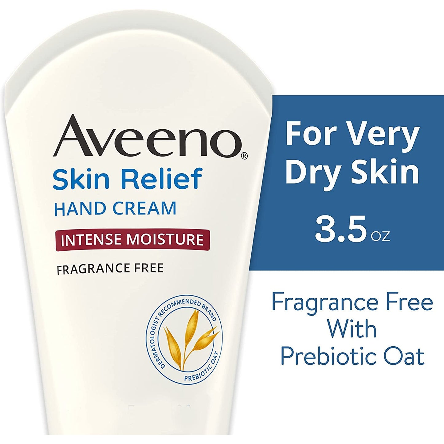 Aveeno Skin Relief Intense Moisture Hand Cream with Soothing Prebiotic Oat for Dry Skin, Sensitive Skin Cream Softens & Smooths Hands & Lasts through Hand Washing, Fragrance-Free, 3.5 Oz