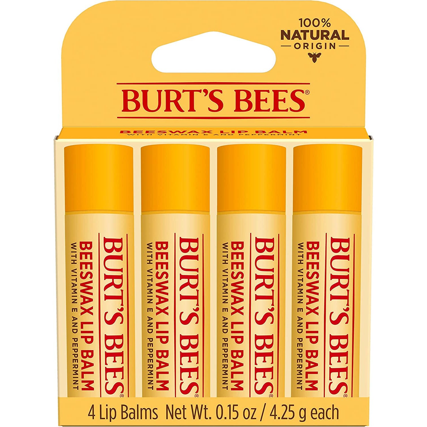 Burts Bees Beeswax Lip Balm Pack, 0.15 Oz, 4-Piece