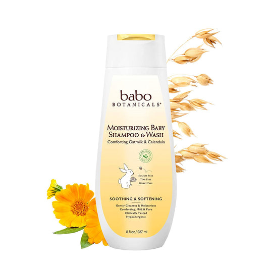 Babo Botanicals Moisturizing Baby Shampoo and Wash Oatmilk Calendula, 8 Ounce - Best Baby Shampoo Soothes Baby'S Sensitive Skin; Natural Oat; Sensitive Skin; Dry Skin; Cradle Cap; Eczema