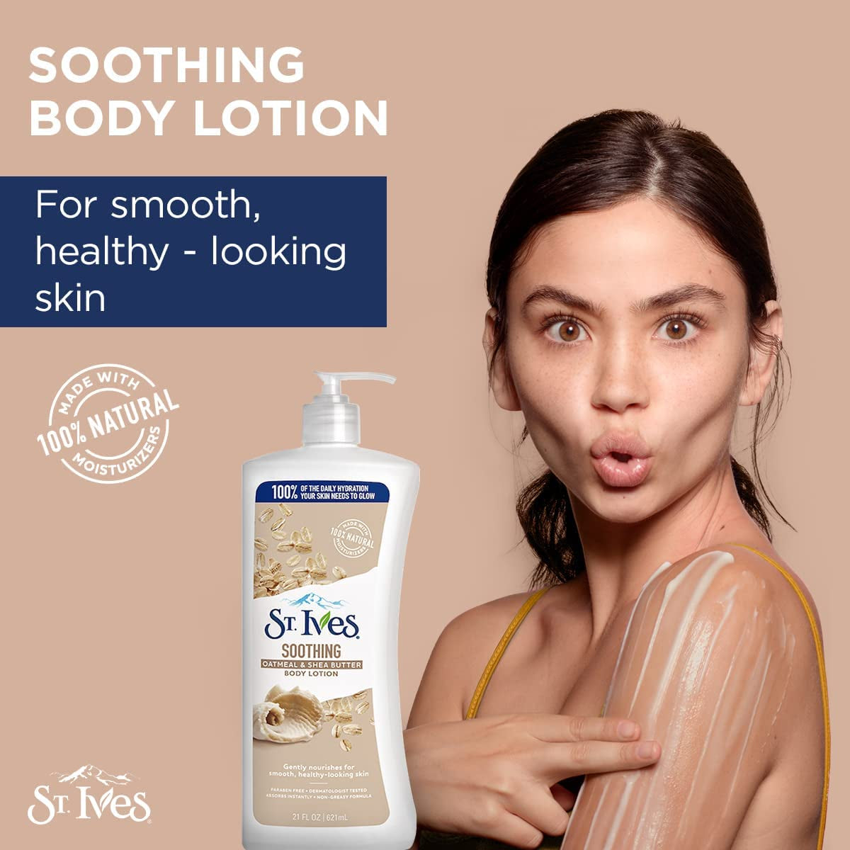 ST. Ives Soothing Hand and Body Lotion Moisturiser for Dry Skin Oatmeal and Shea Butter Made with 100 Percent Natural Moisturisers 21 Oz, 621Ml