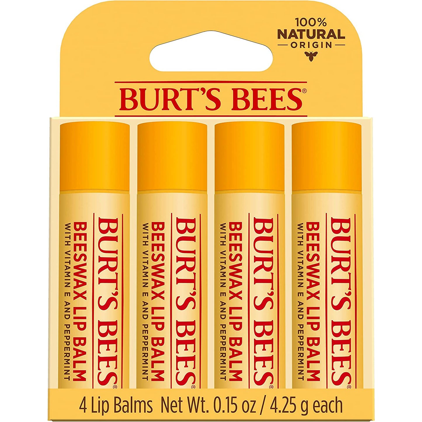 Burts Bees Beeswax Lip Balm Pack, 0.15 Oz, 4-Piece