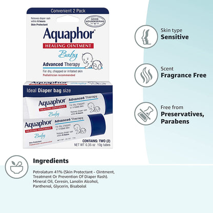 Aquaphor Baby Healing Ointment Advanced Therapy 2 Tubes 0.35 Oz Each