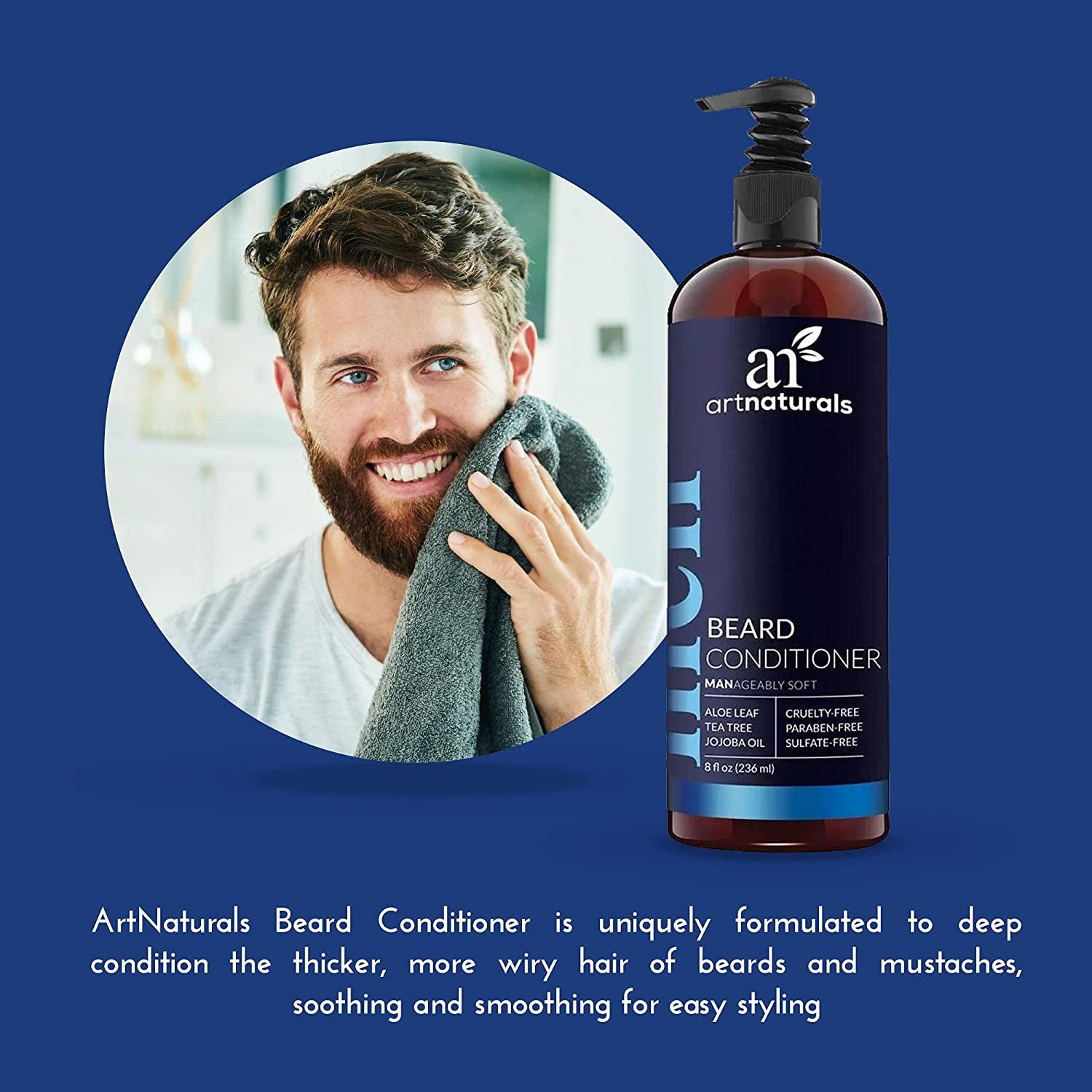 Artnaturals Natural Beard Deep Conditioner - (8 Fl Oz/236Ml) - Infused with Aloe Vera, Tea Tree and Jojoba Oil - Sulfate Free