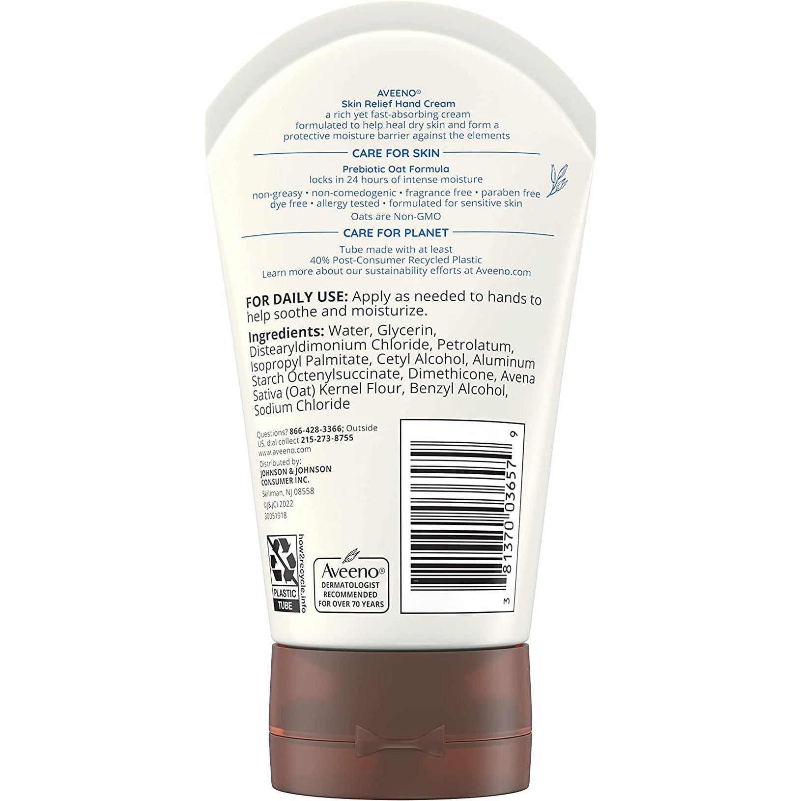 Aveeno Skin Relief Intense Moisture Hand Cream with Soothing Prebiotic Oat for Dry Skin, Sensitive Skin Cream Softens & Smooths Hands & Lasts through Hand Washing, Fragrance-Free, 3.5 Oz